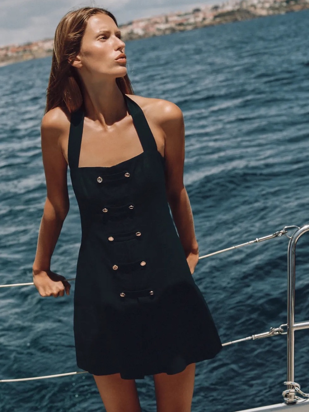 Zara Linen Toggle Navy Mini Dress